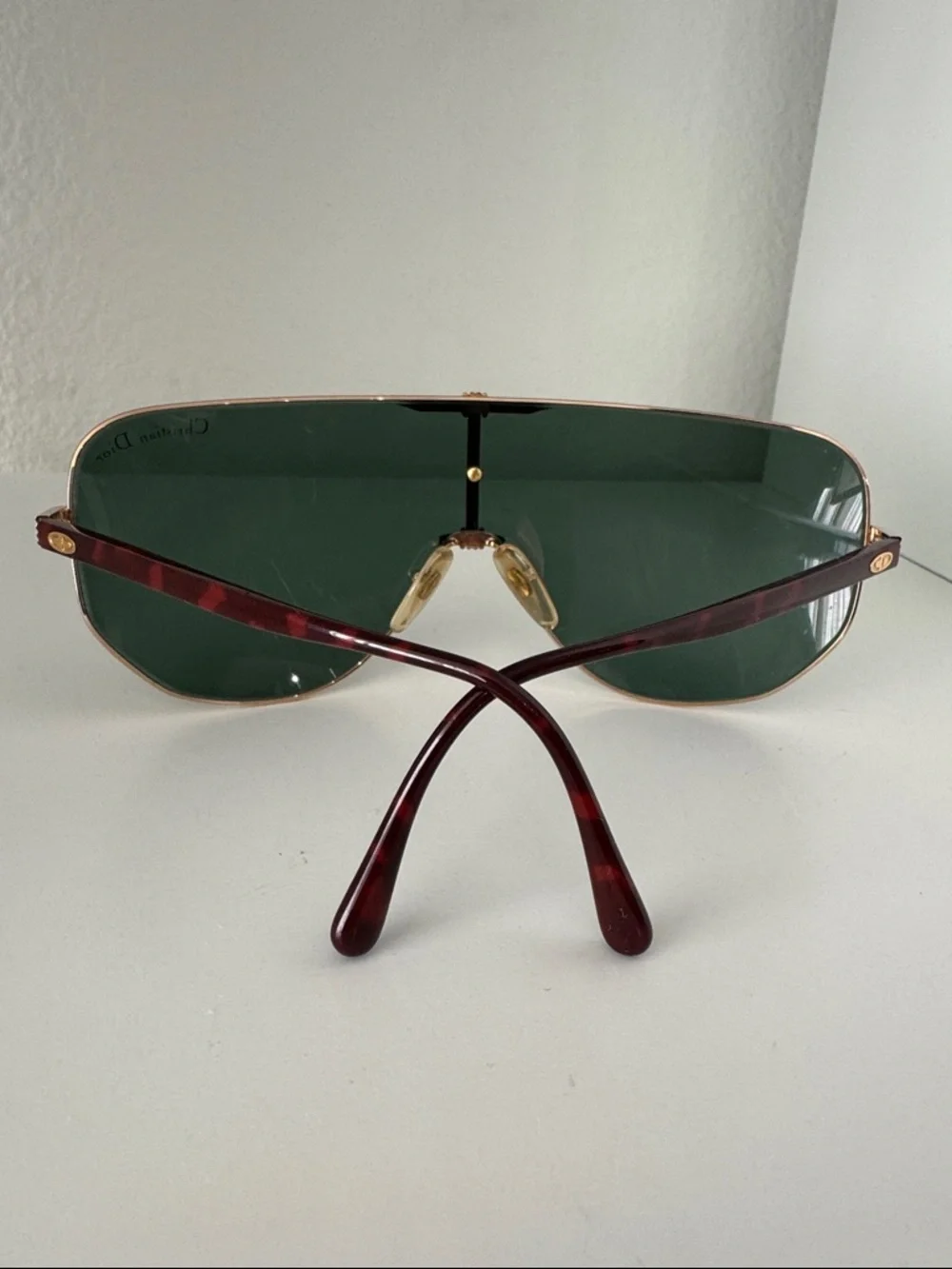 Christian Dior Shield Sunglasses Green Lens Gold Frame 2503 Vintage Style